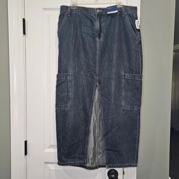 Old Navy Women's Size 12 Anika Mid-Rise Drapey Denim Cargo Maxi Skirt - Picture 1 of 8